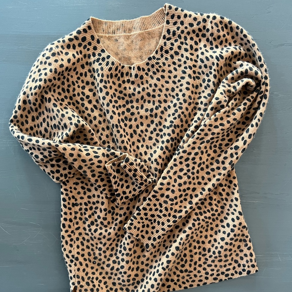 J Crew 100% Cashmere sweater leopard print